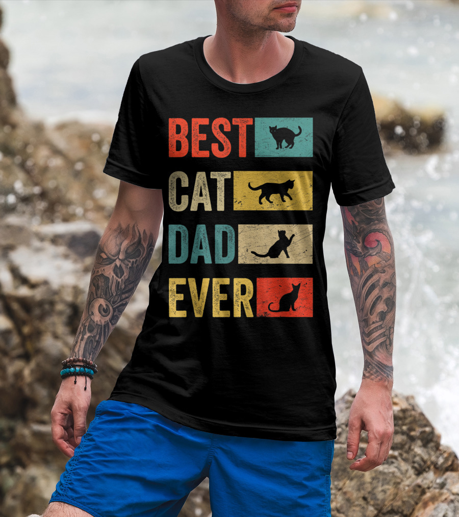 Best Cat Dad Ever Cat Lovers Colorful Cat T-Shirt