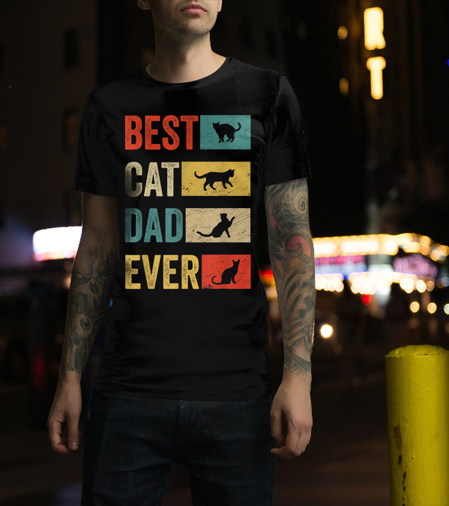 Best Cat Dad Ever Cat Lovers Colorful Cat T-Shirt