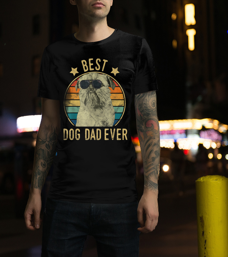 Best Dog Dad Ever Brussels Griffon Father's Retro Dog Sunglasses T-Shirt