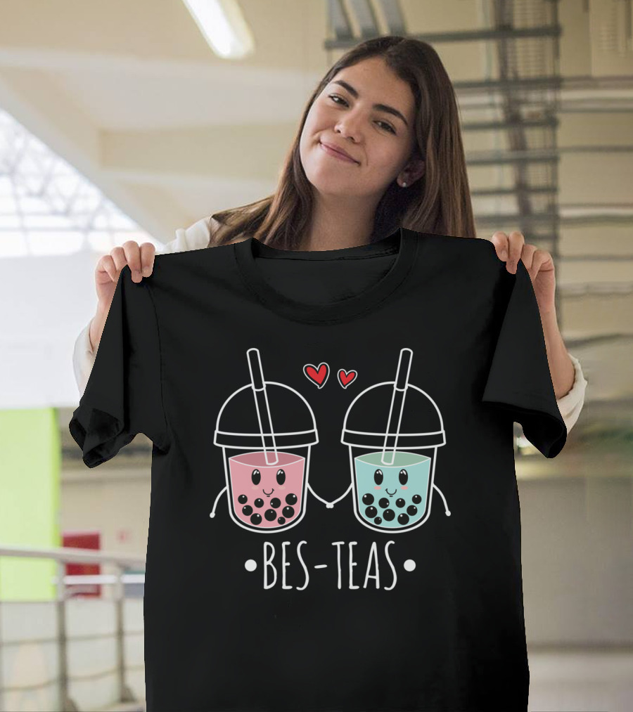 Besteas Bubble Tea Cute Boba Milk Lover with Hearts T-Shirt