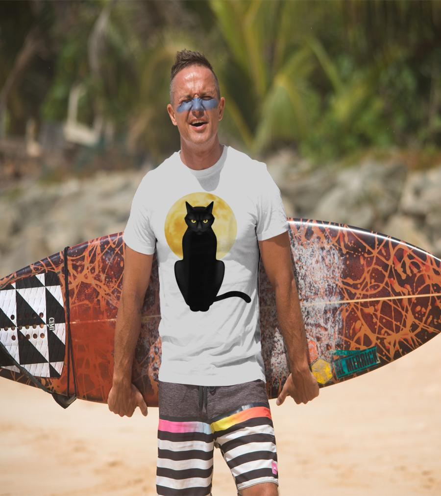 Black Cat Yellow Eyes Full Moon T-Shirt