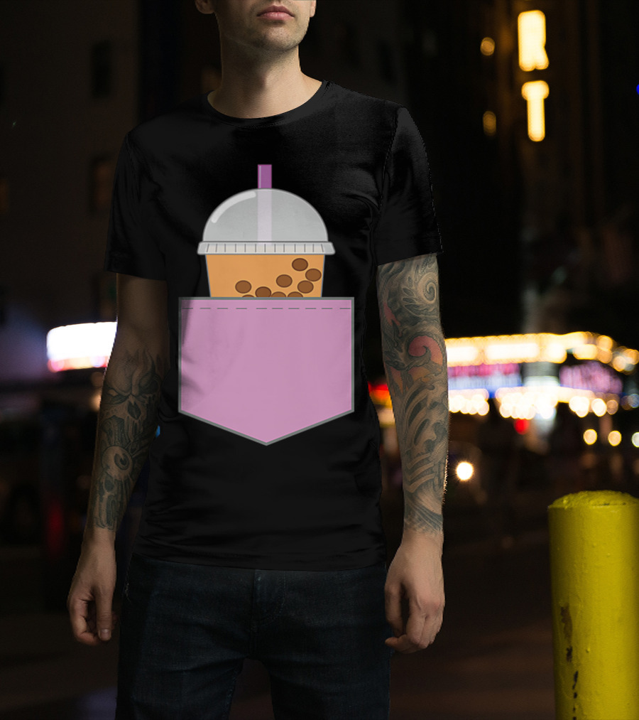 Bubble Tea Boba Cup In Pink Pocket T-Shirt
