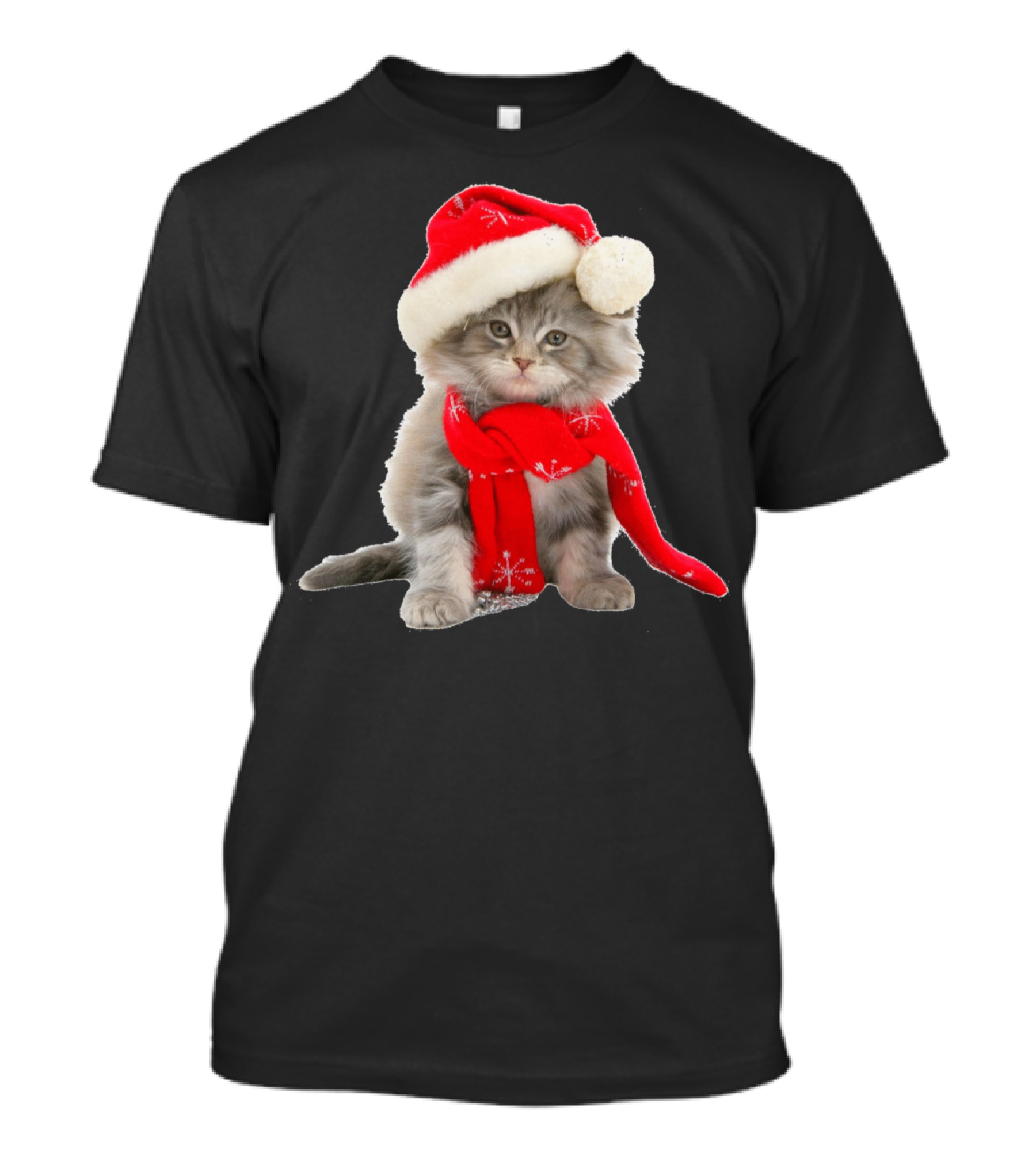 Cat Kitten In Santa Hat And Red Scarf T-Shirt