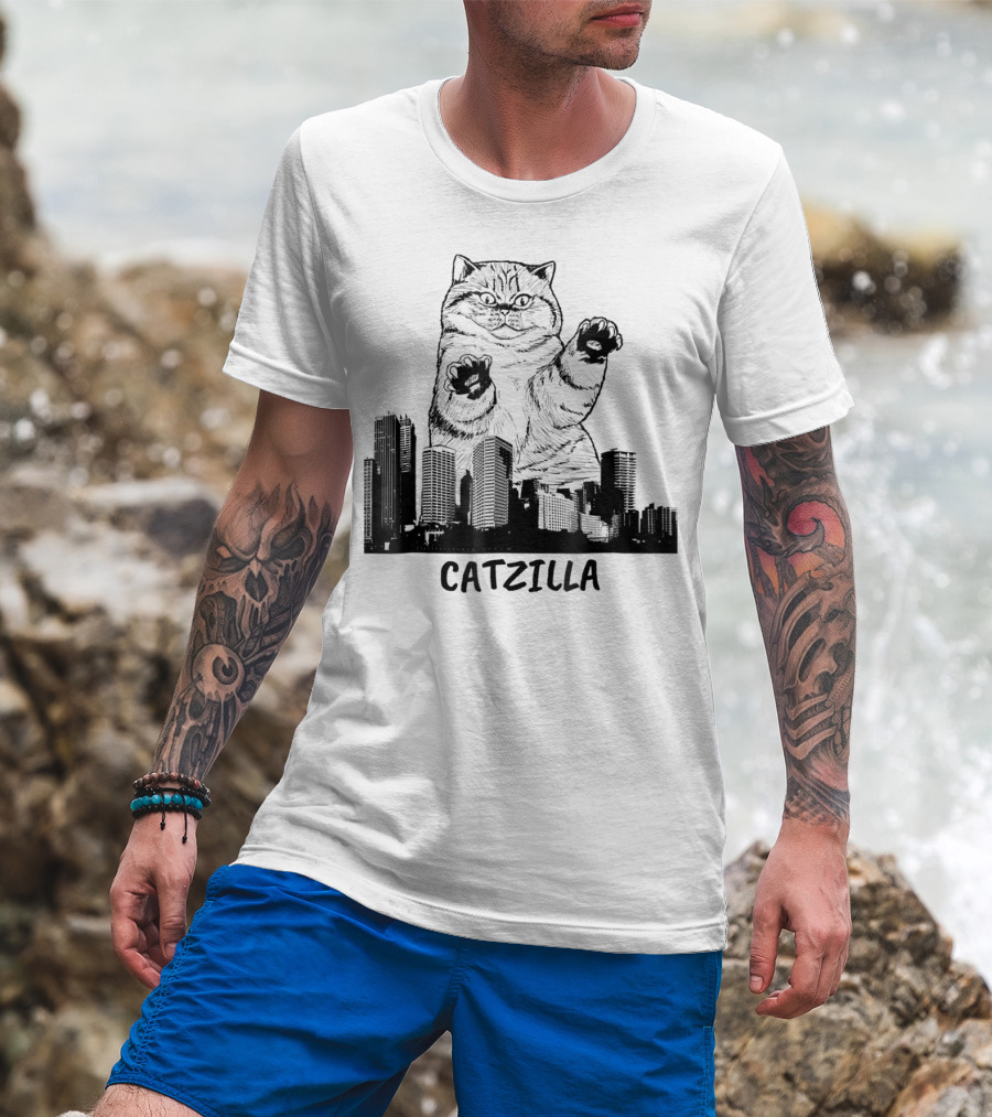 Catzilla Kitty Cat Pop Culture Cityscape Monster Kitty T-Shirt