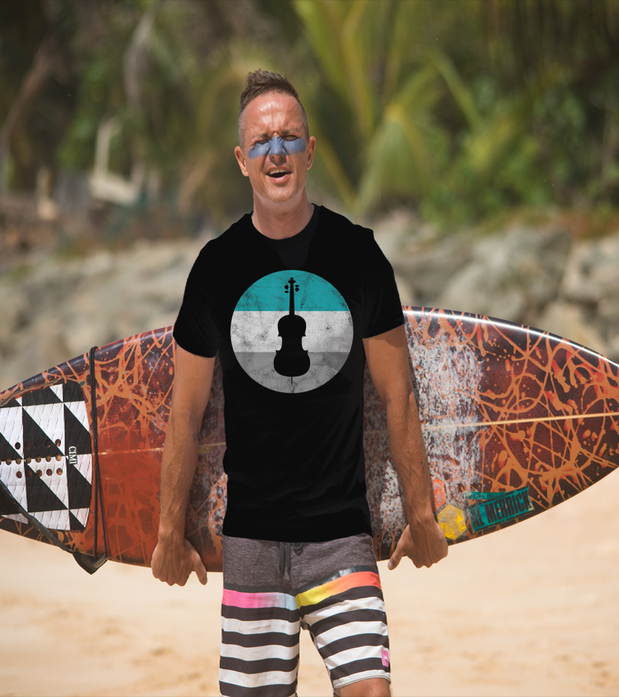 Cello Silhouette With Teal White Gray Circle Background T-Shirt