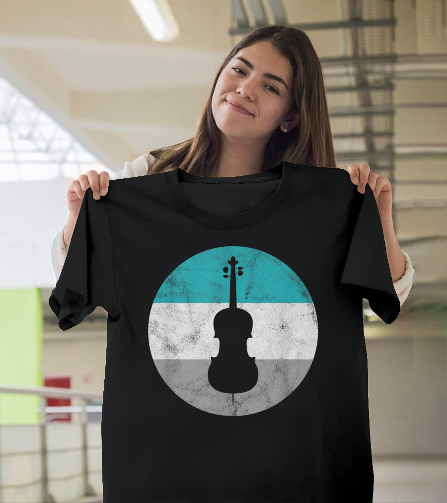 Cello Silhouette With Teal White Gray Circle Background T-Shirt