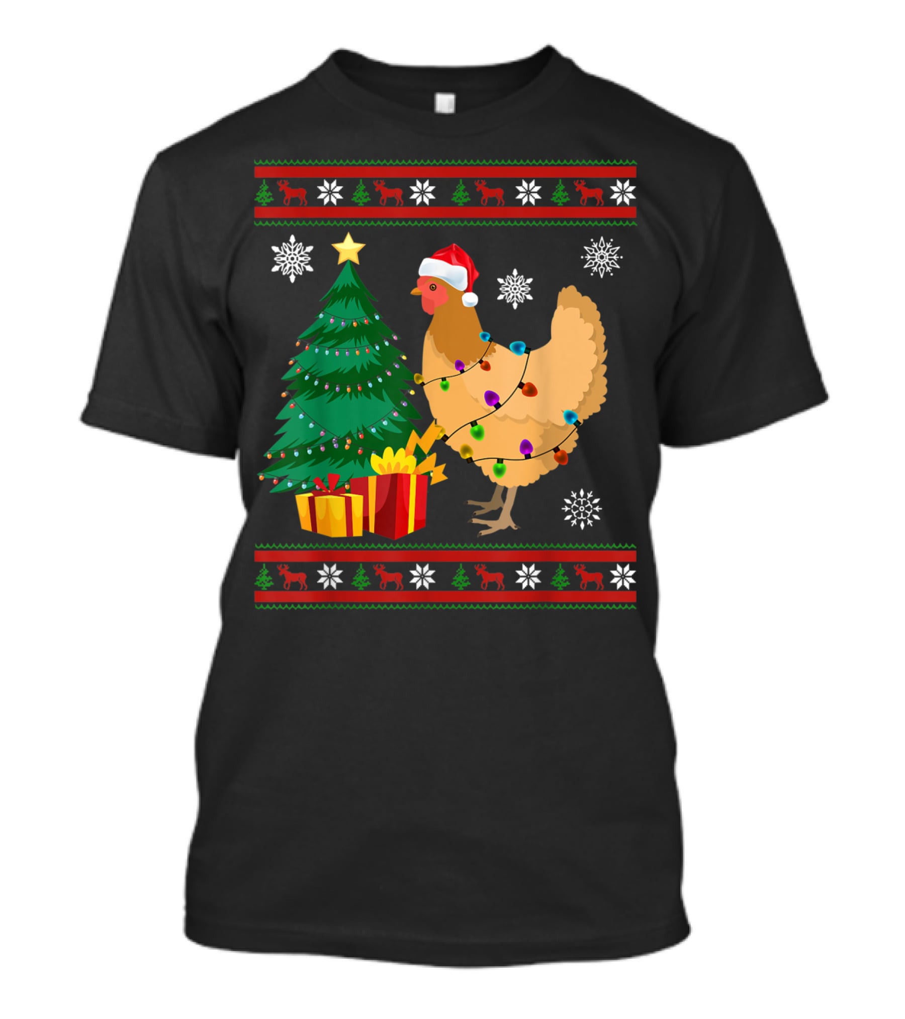 Chicken Christmas Decorations Santa Tree Snowflakes Reindeer T-Shirt