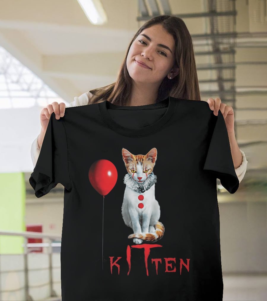 Pennywise Clown Cat Kitten With Red Balloon T-Shirt