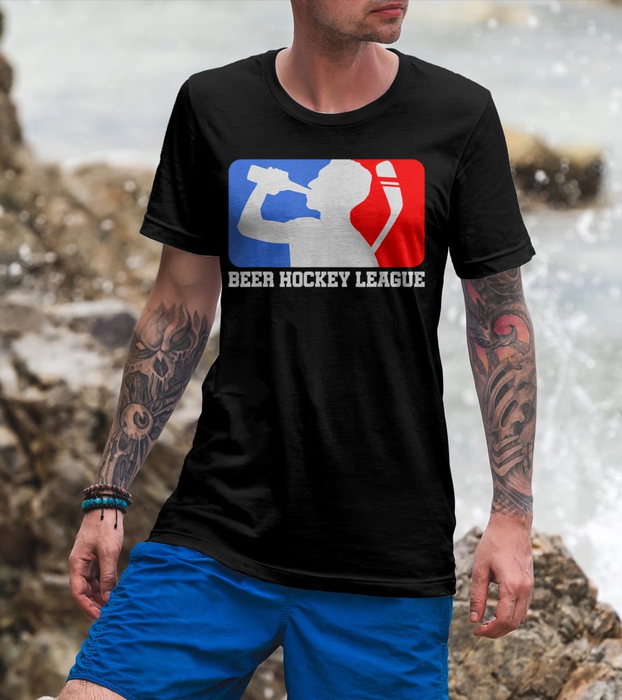 Beer Hockey League Icehockey Drinking Silhouette In Red White And Blue T-Shirt