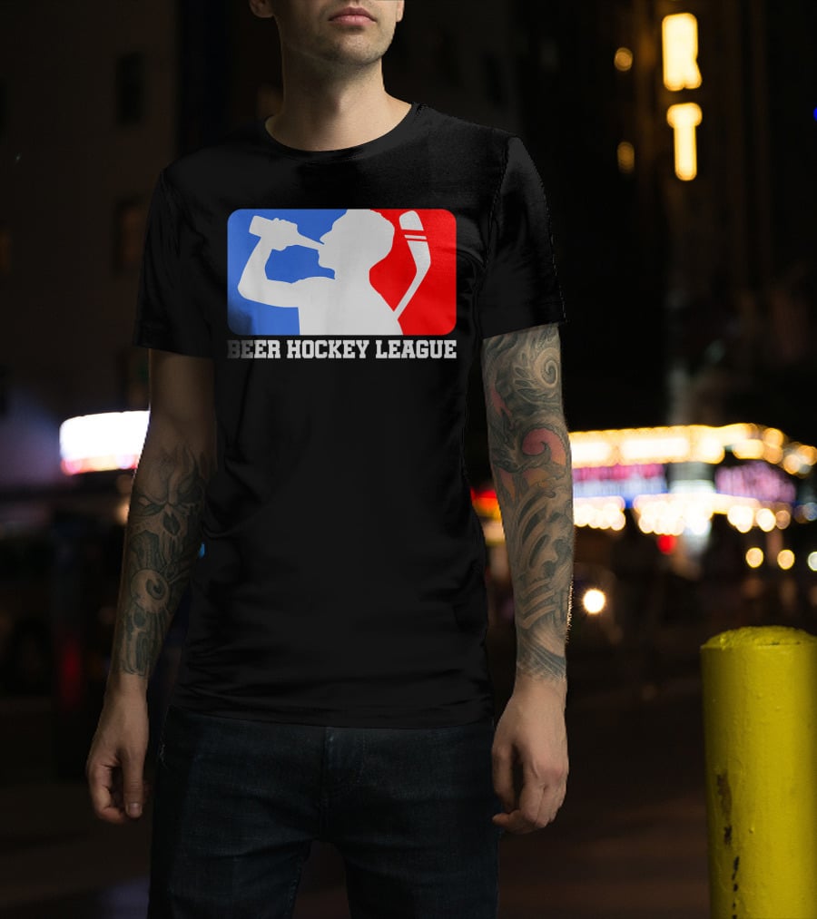 Beer Hockey League Icehockey Drinking Silhouette In Red White And Blue T-Shirt