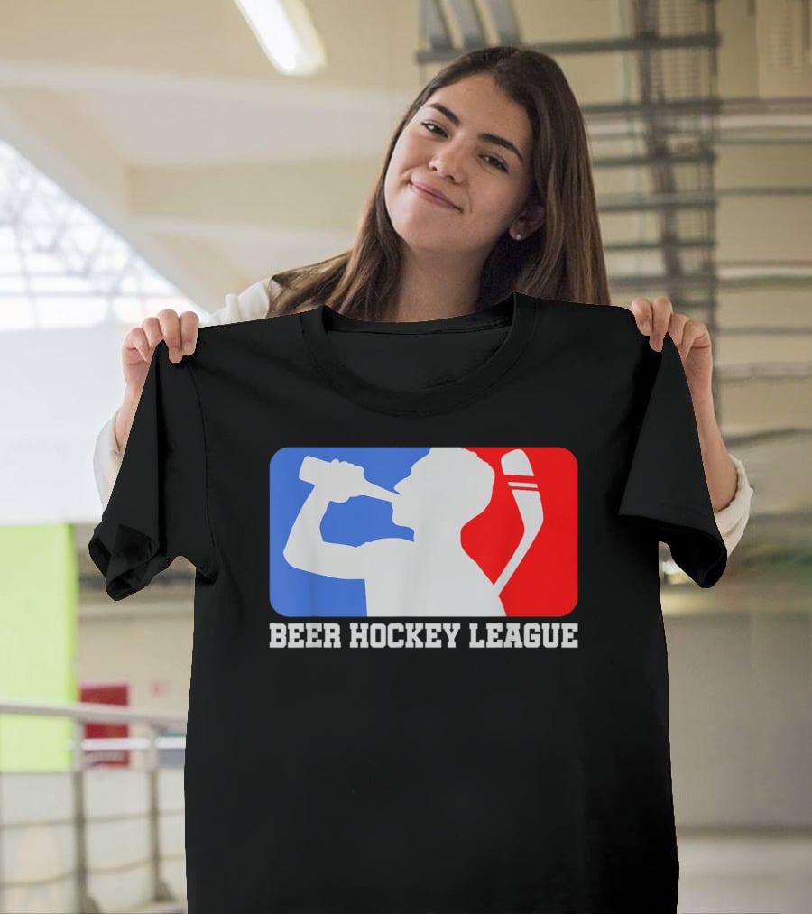 Beer Hockey League Icehockey Drinking Silhouette In Red White And Blue T-Shirt