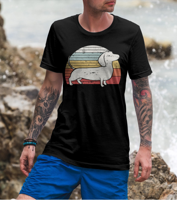 Retro Striped Cool Dachshund Dog Weiner Dog Fans T-Shirt
