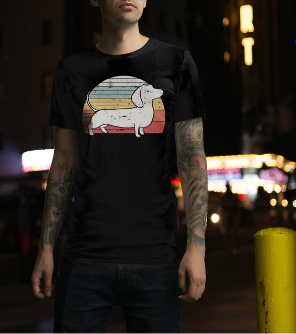 Retro Striped Cool Dachshund Dog Weiner Dog Fans T-Shirt
