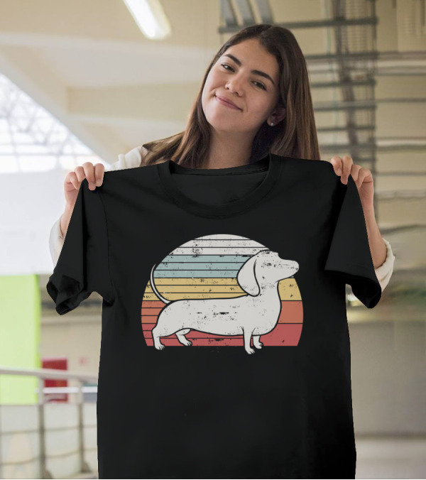 Retro Striped Cool Dachshund Dog Weiner Dog Fans T-Shirt