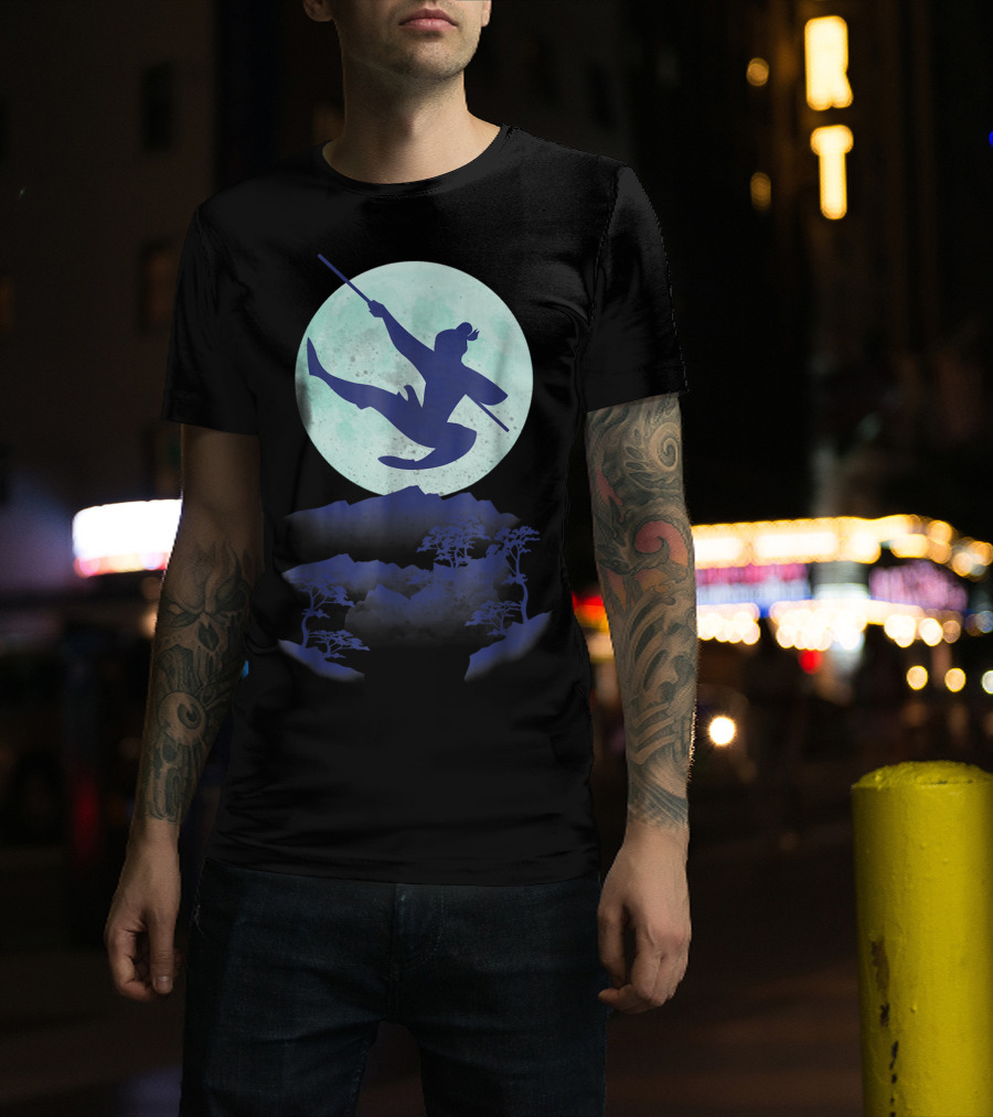 Disney Mulan Warrior Jump Against Full Moon Night Sky T-Shirt