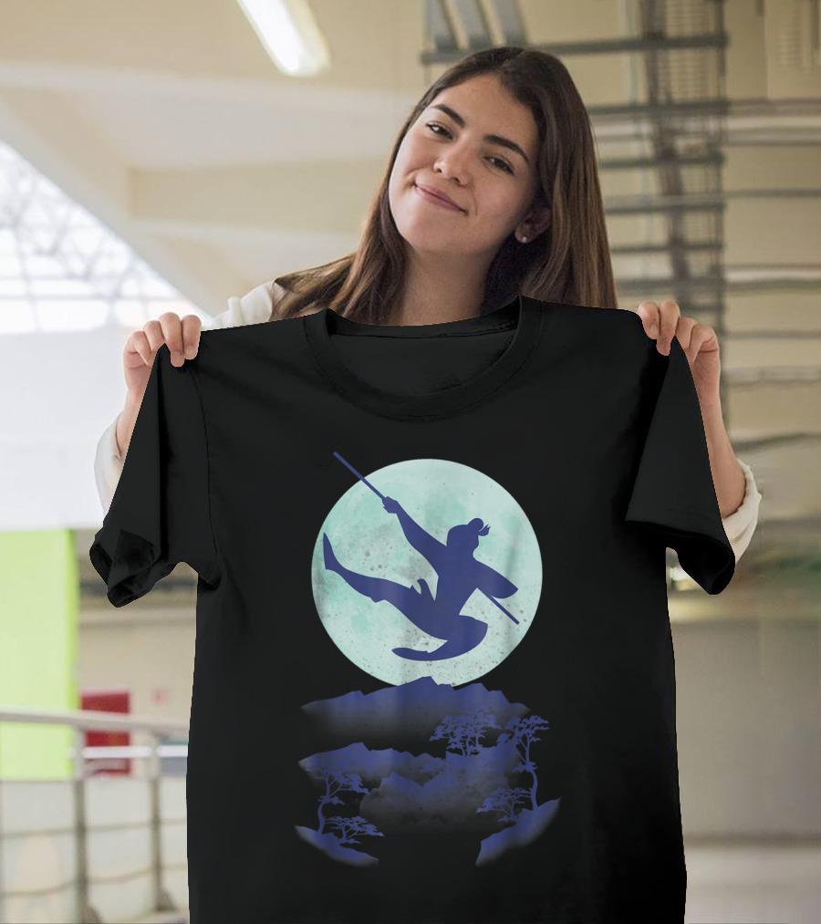 Disney Mulan Warrior Jump Against Full Moon Night Sky T-Shirt