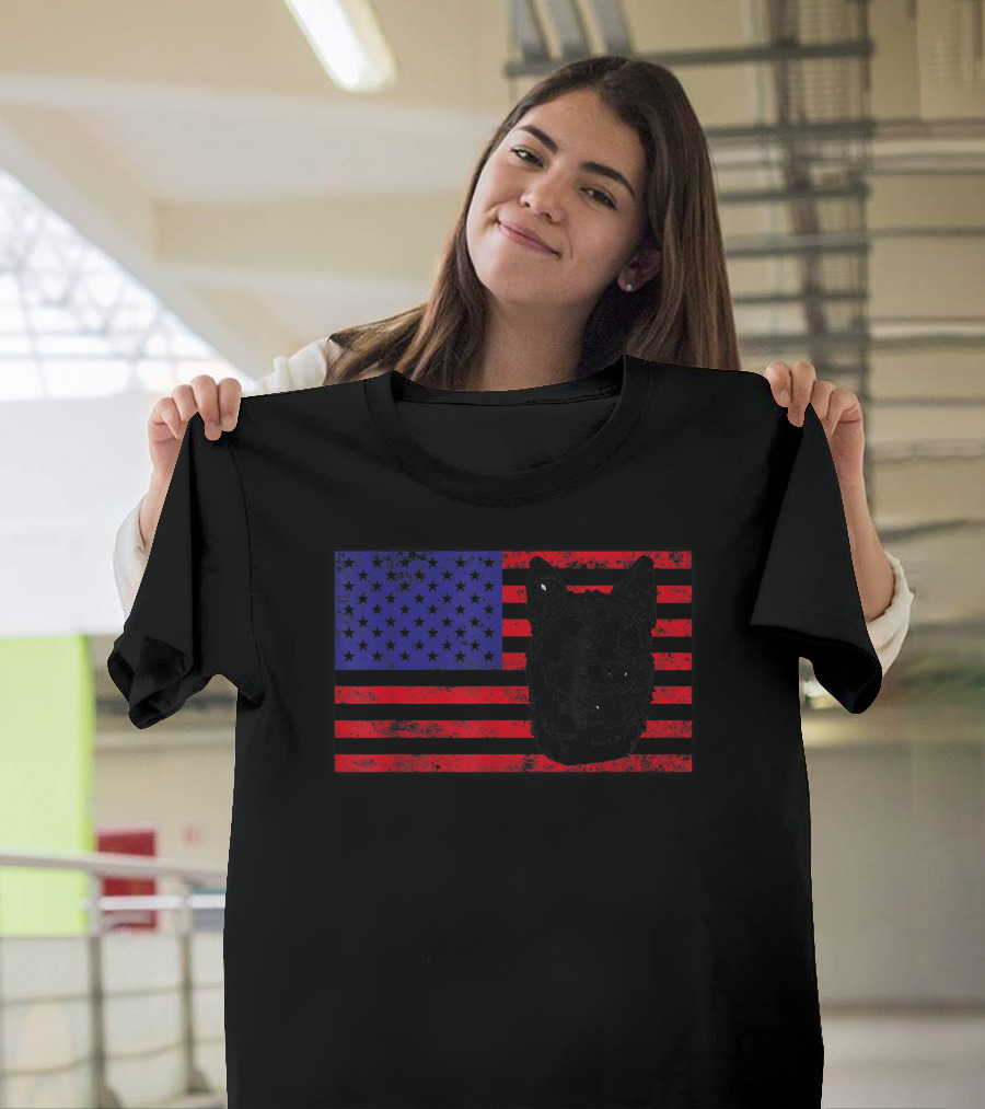 Funny Akita Dog Lover Owner American Flag Dog Head T-Shirt