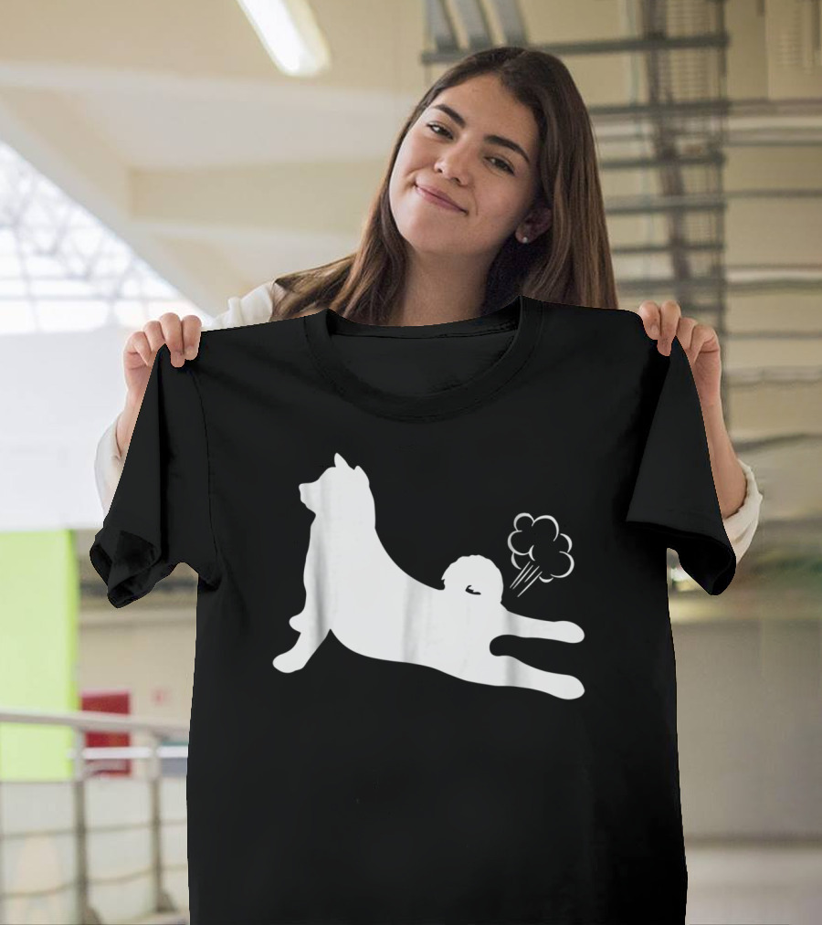 Funny Akita Farting Fart Dog Silhouette With Farts T-Shirt