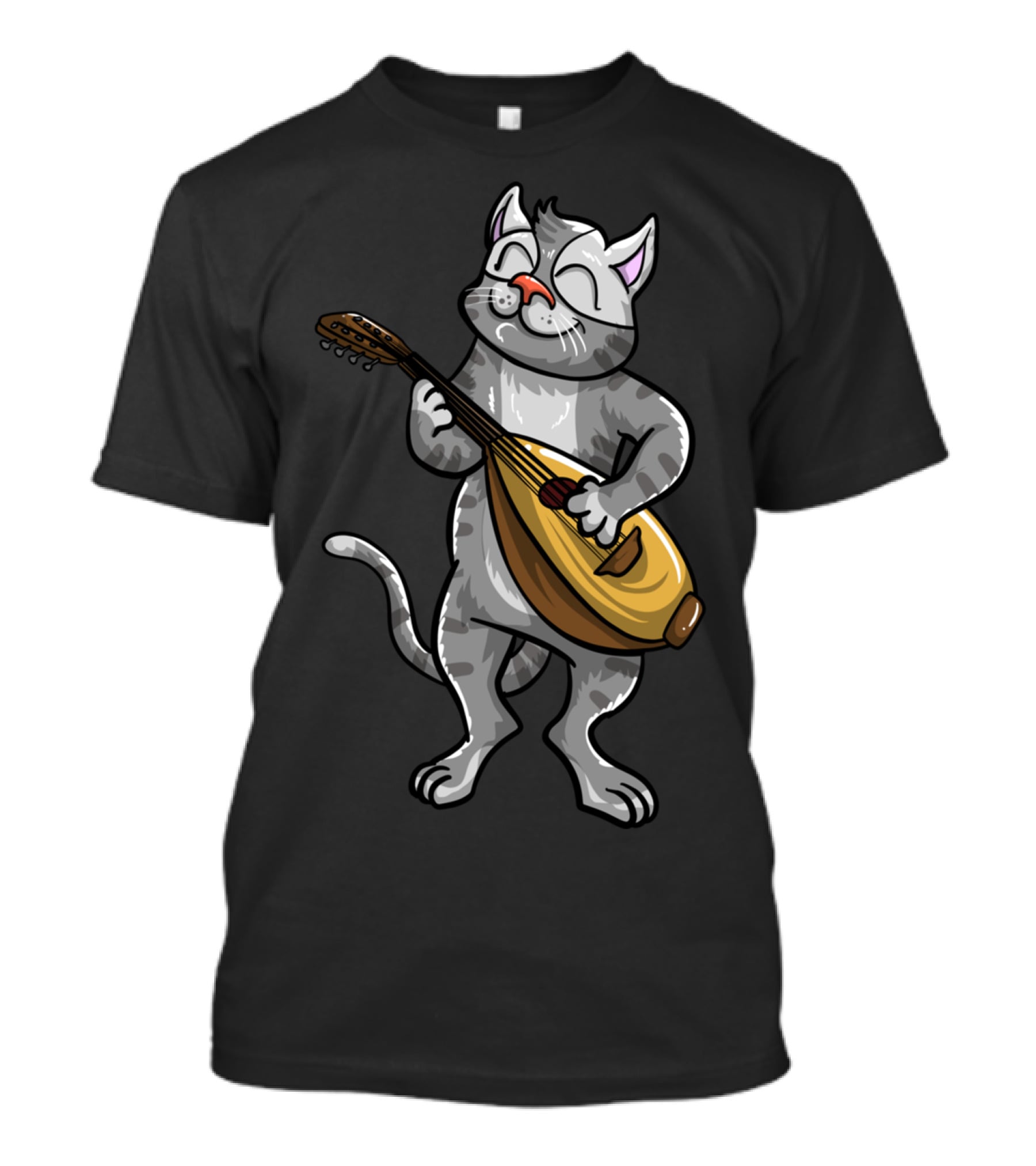 Funny Cool Cat Playing Lute Animal Musician T-Shirt