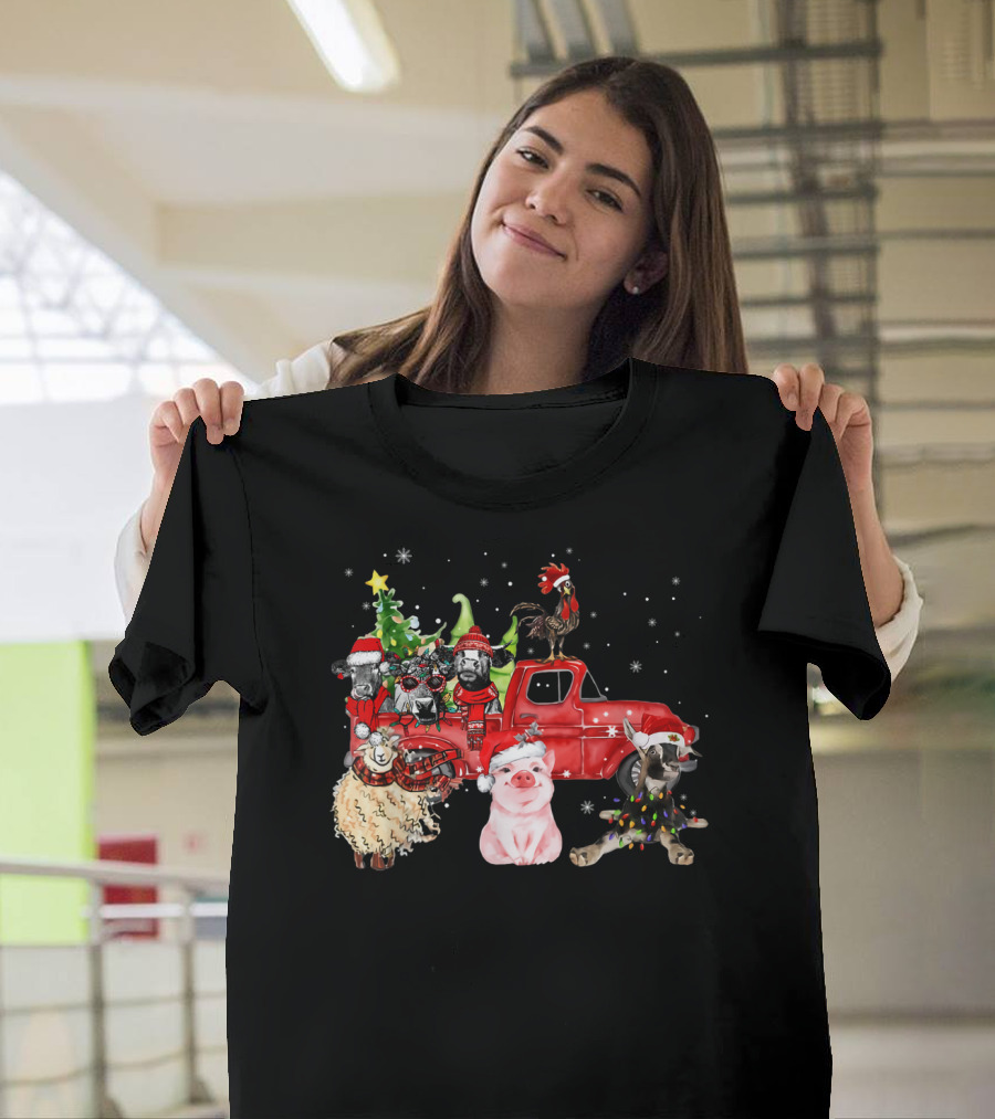 Funny Farmer Christmas Santa Cow Pig Sheep Chicken Truck T-Shirt
