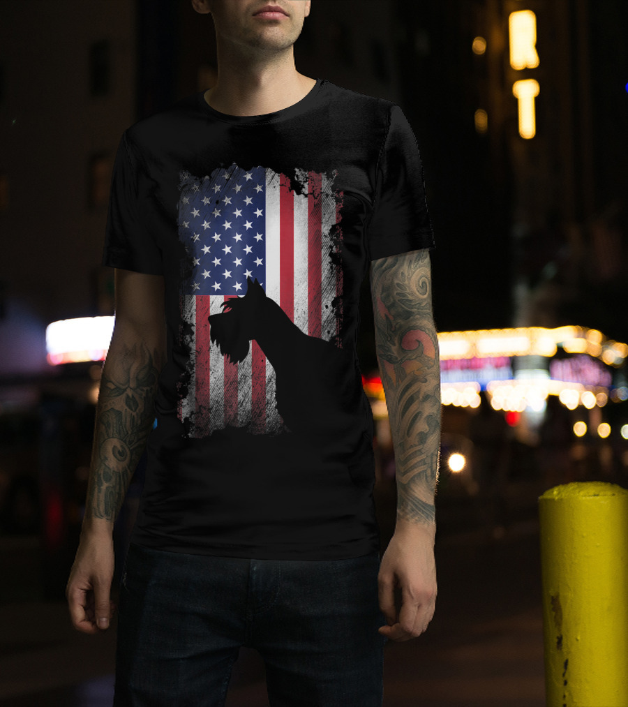 Giant Schnauzer Silhouette With American Flag USA Patriotic T-Shirt