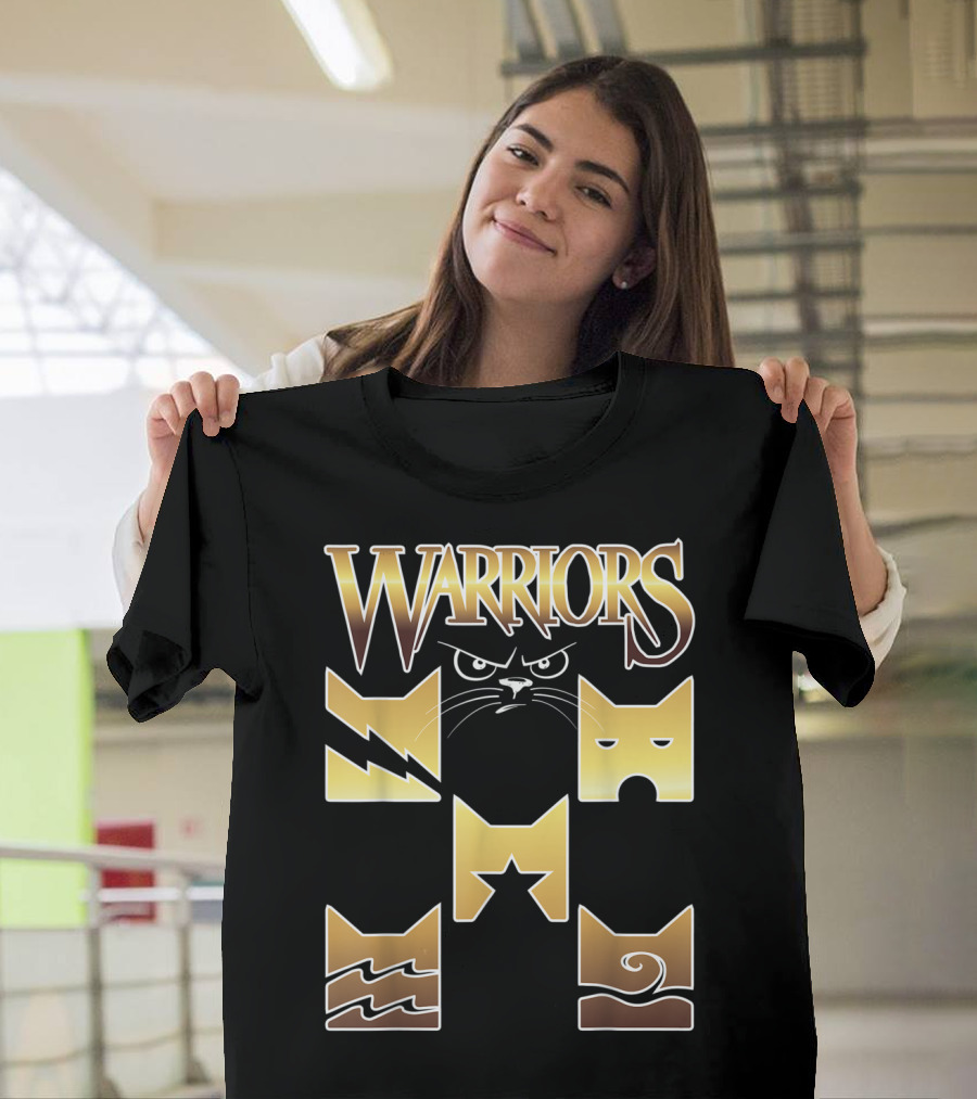 WARRIORS Golden Clan Cat Icons with Lightning, Eye, Star, Wave Symbols T-Shirt