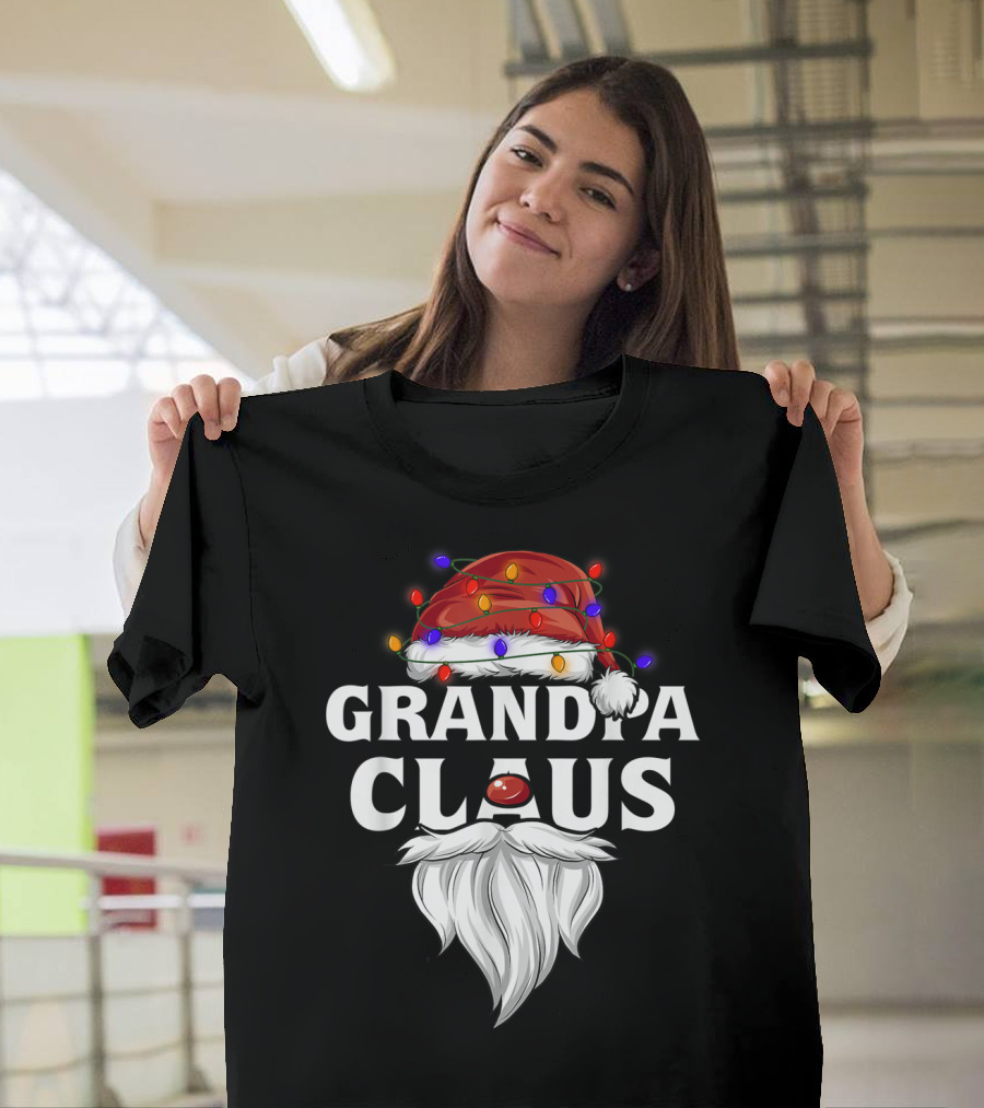 Grandpa Claus Santa Hat Christmas Lights Beard T-Shirt