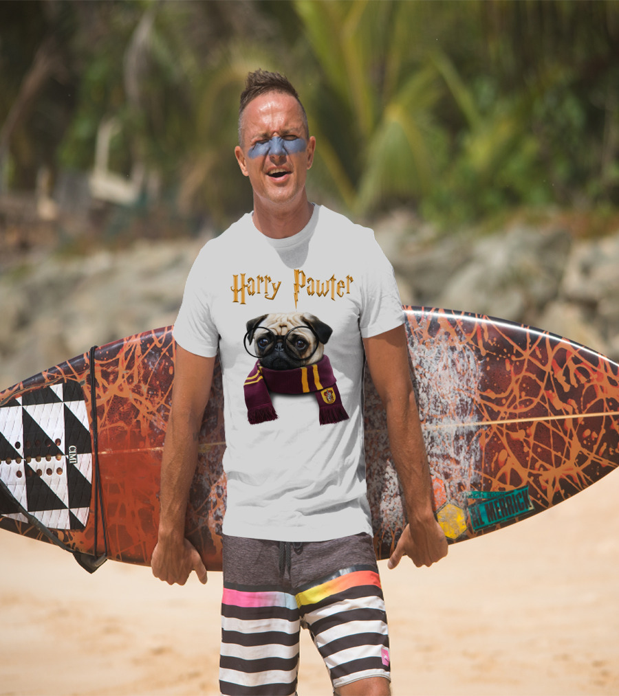 Harry Pawter Cute Puggy Dogs Potte Pups Wizard Pug With Glasses And Scarf T-Shirt