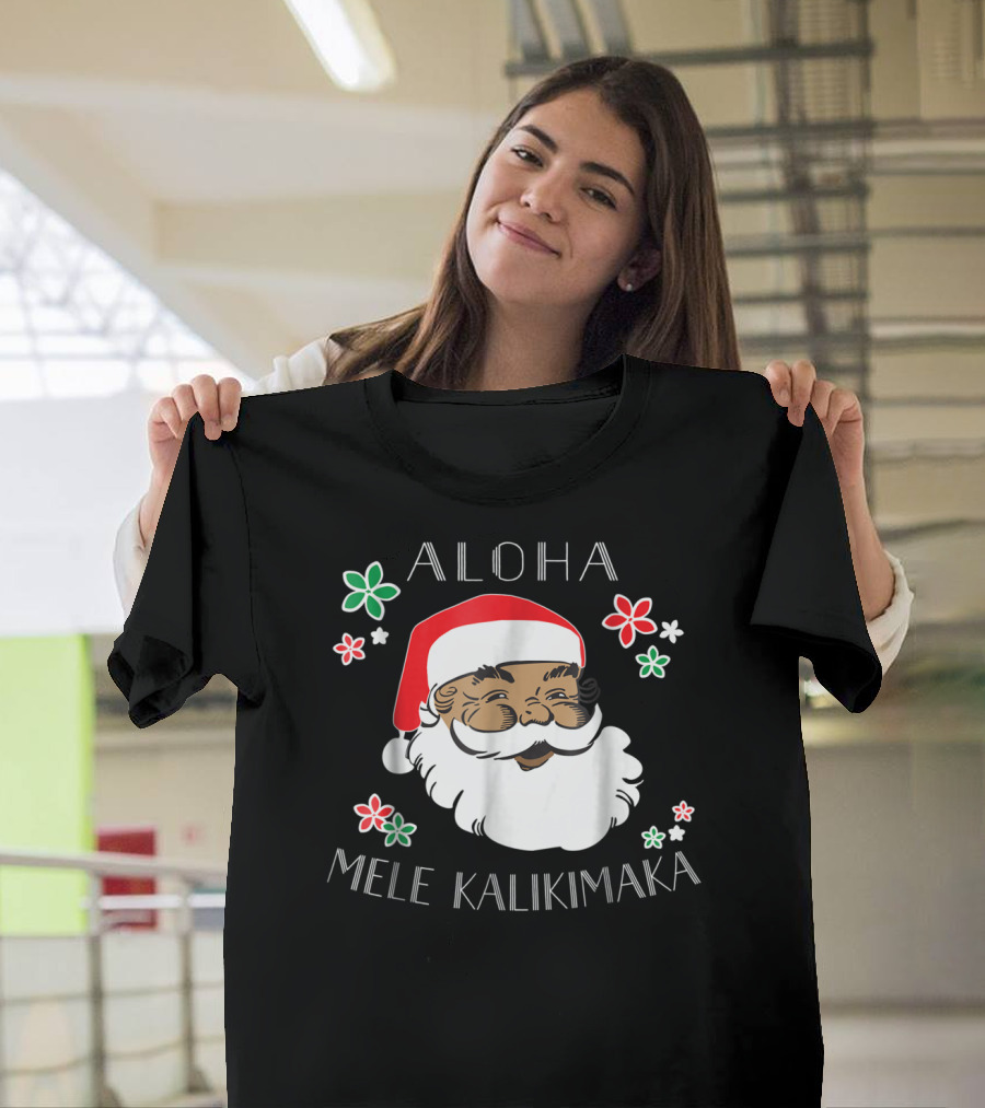 Aloha Mele Kalikimaka Santa With Flowers T-Shirt