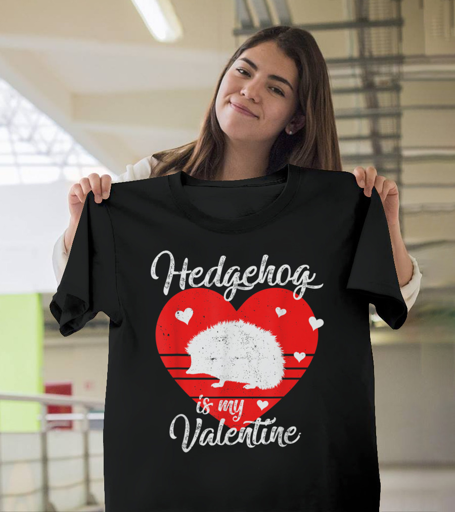Hedgehog Is My Valentine Heart Silhouette with Small Hearts T-Shirt