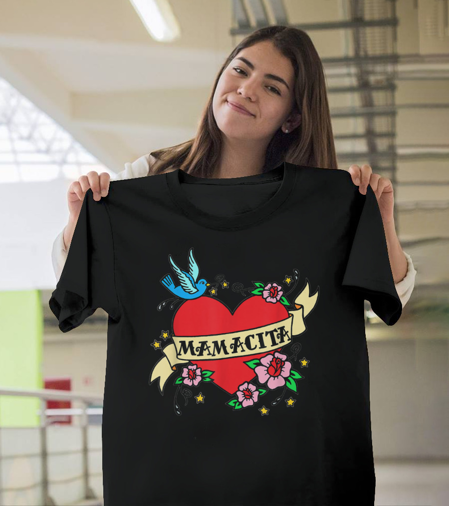 I Love My Mamacita Great For Hispanic Heart With Flowers And Bird T-Shirt