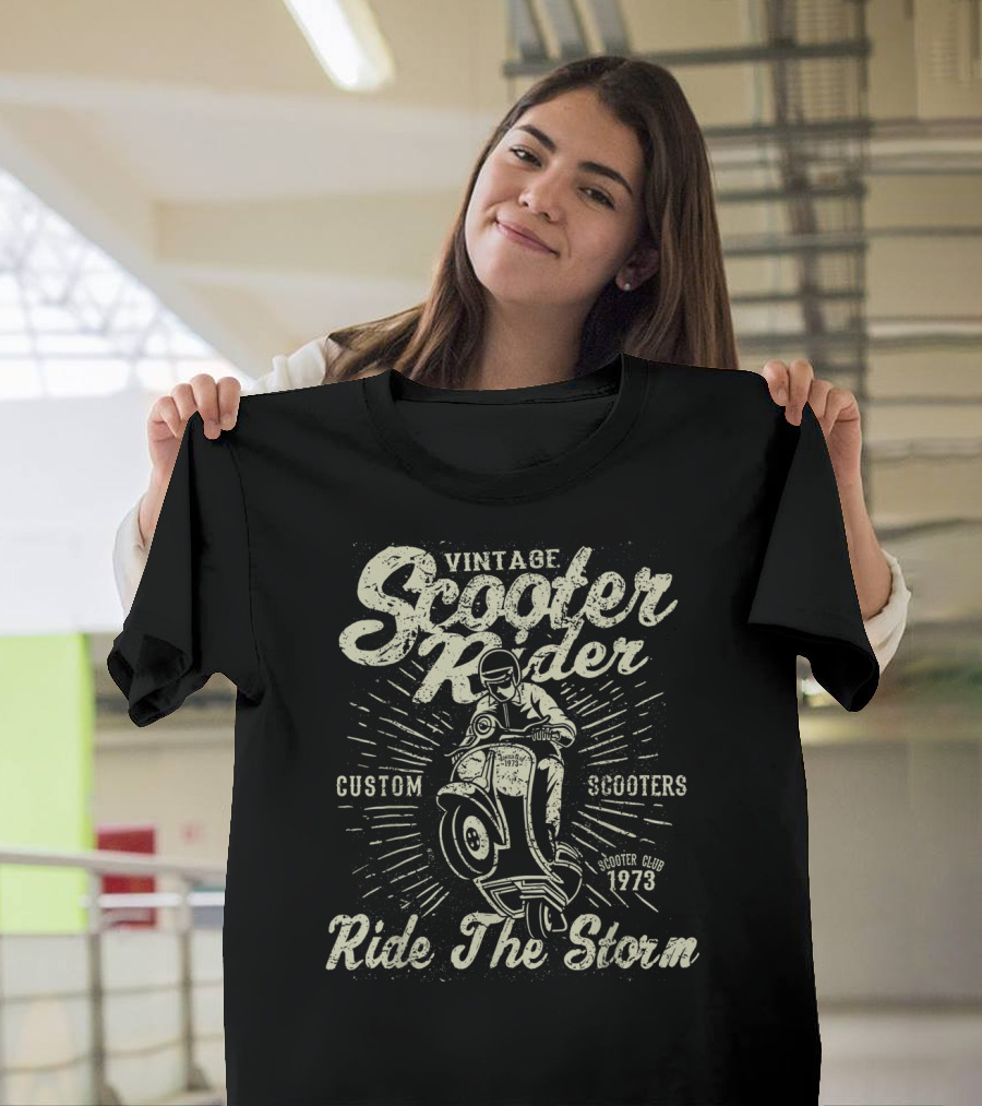 Vintage Scooter Rider Custom Scooters Club 1973 Ride The Storm T-Shirt