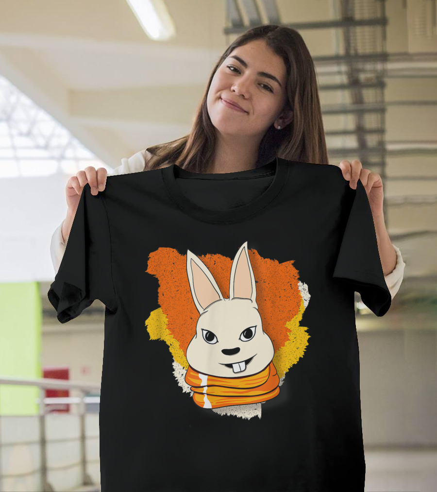 Bunny And Women For Easter Bunny Iconic Rabbit Illustration on Vibrant Orange Yellow Background T-Shirt