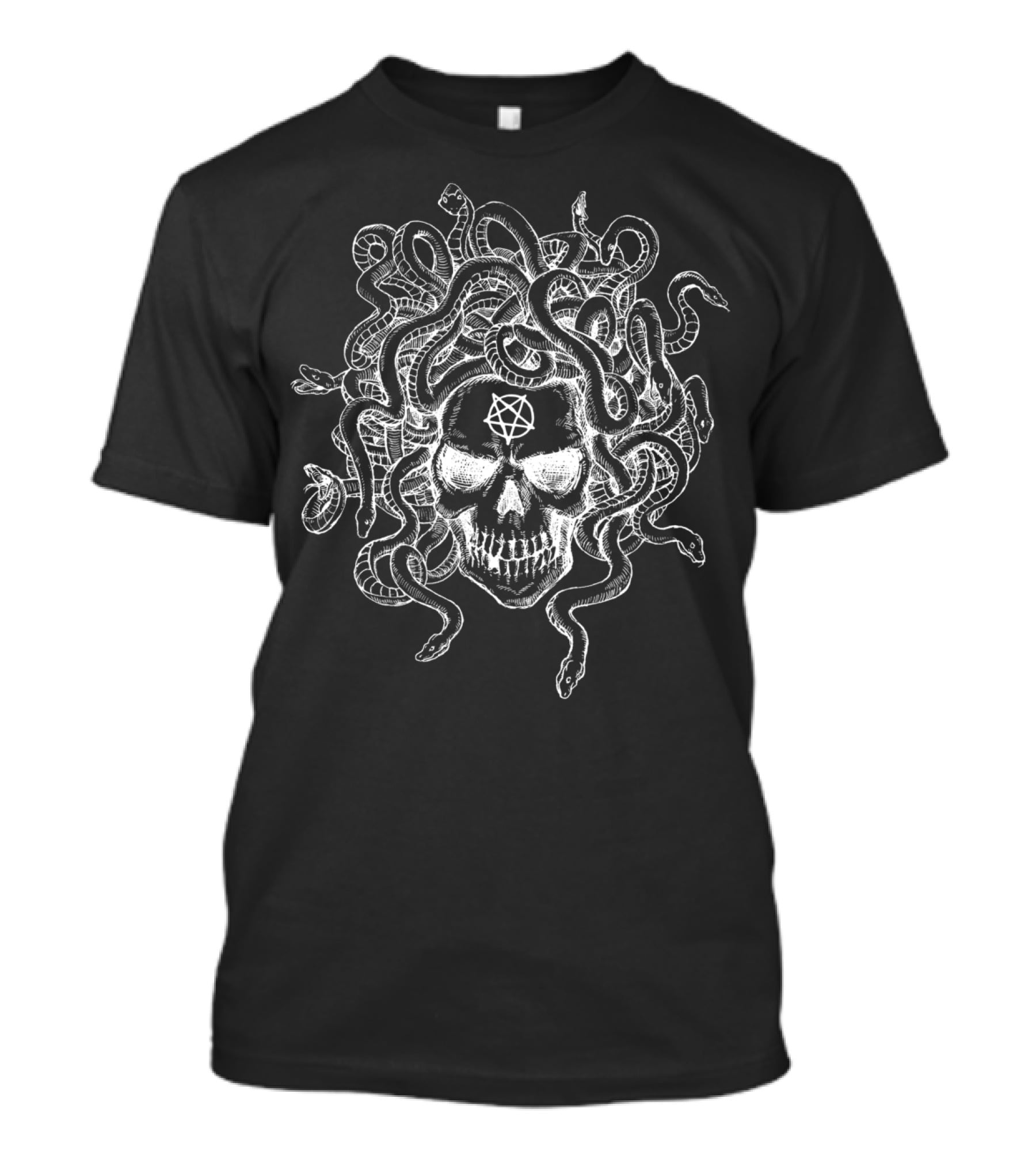 Medusa Snakes Skull Demon Pentagram Goth Pagan T-Shirt