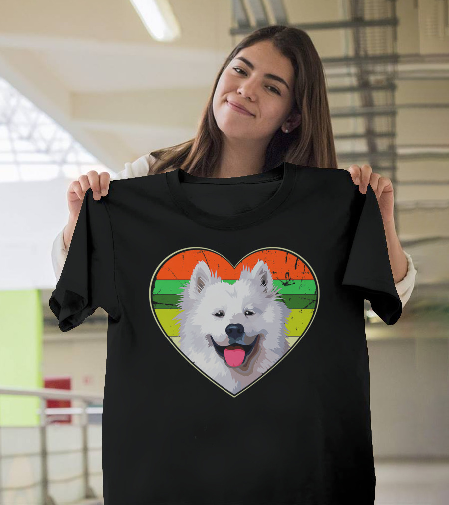 Heart American Eskimo Dog Rainbow Stripes T-Shirt