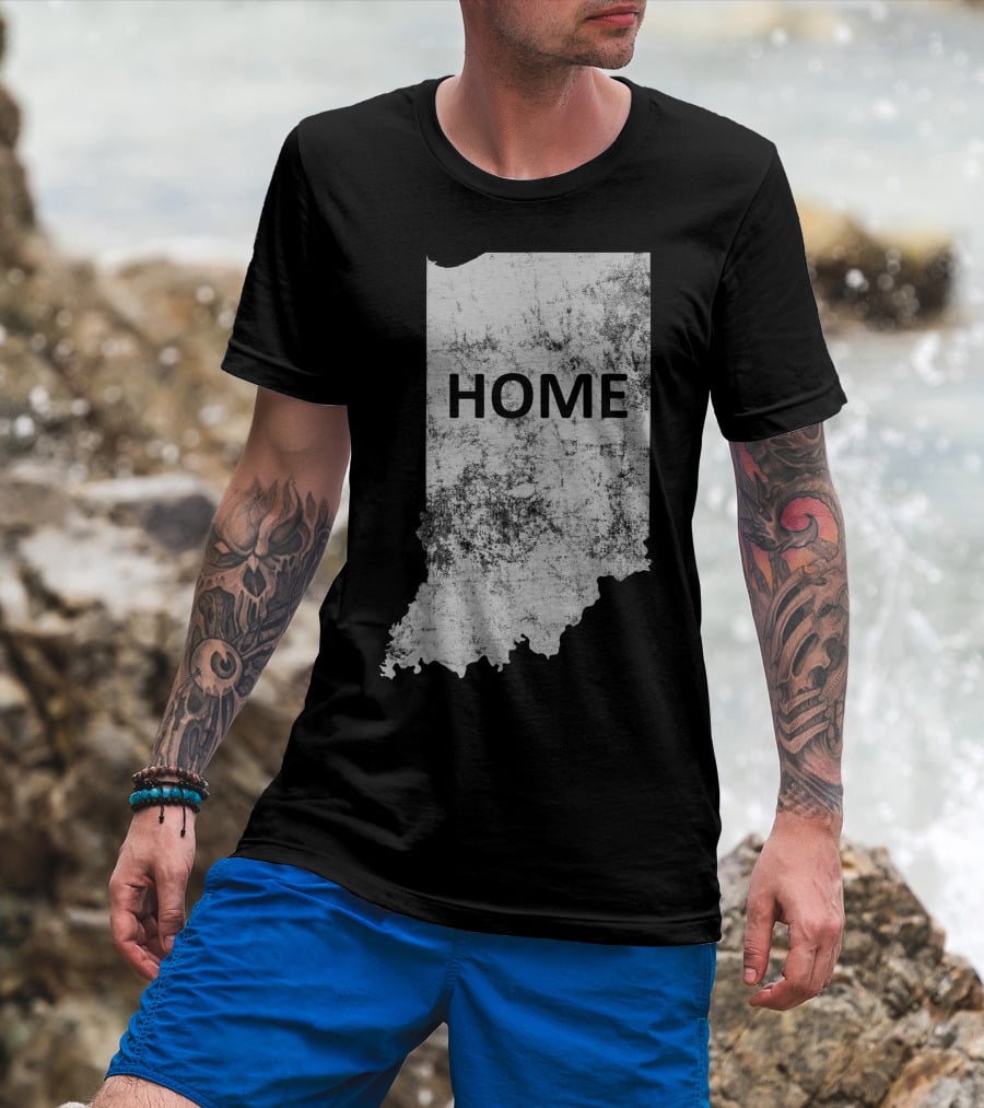 Indiana Home State Grunge Text Map T-Shirt
