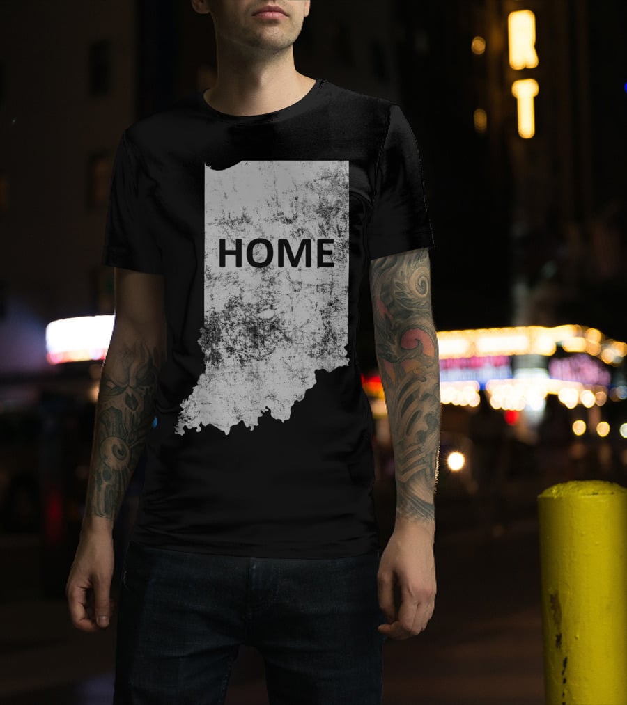 Indiana Home State Grunge Text Map T-Shirt