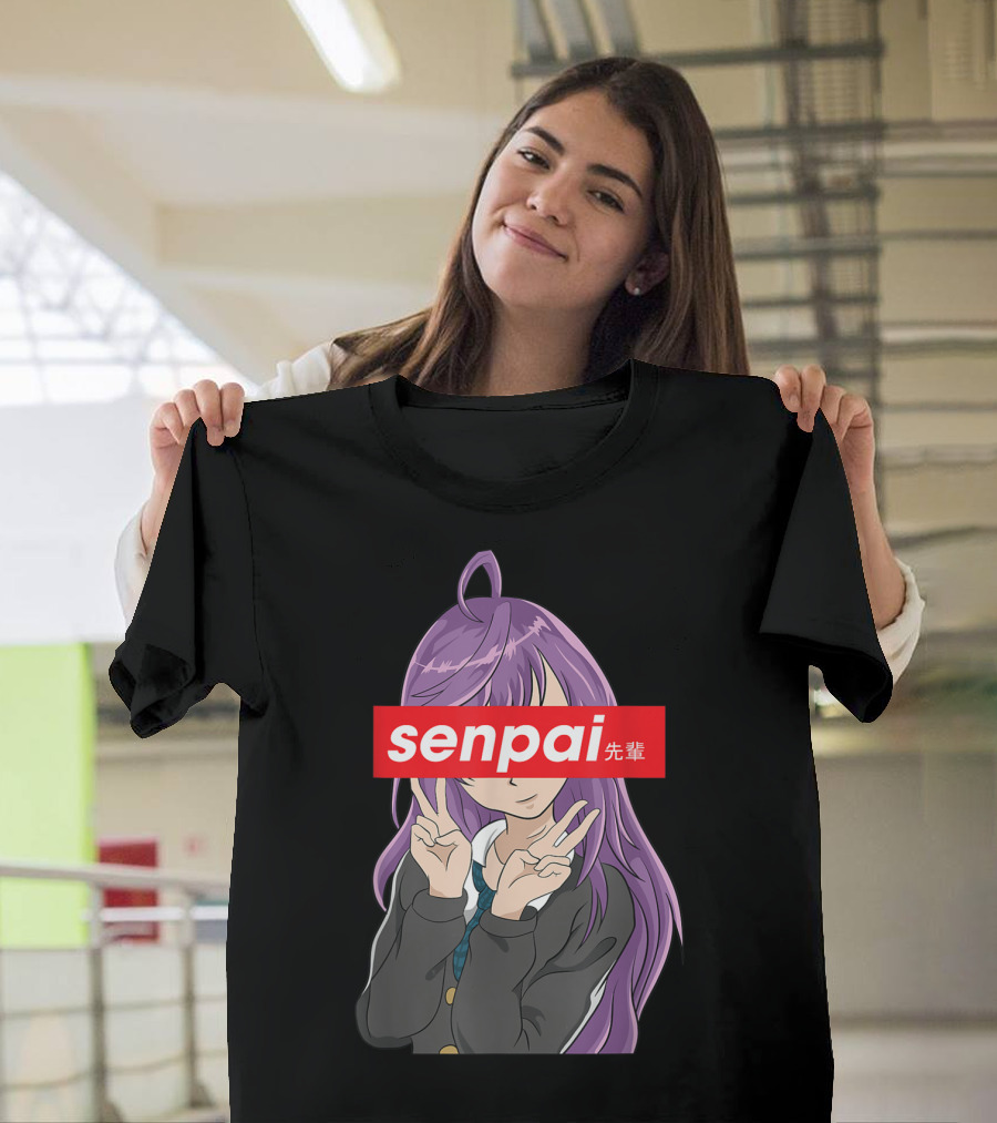 Japanese Anime Girl Senpai Purple Hair Peace Sign T-Shirt