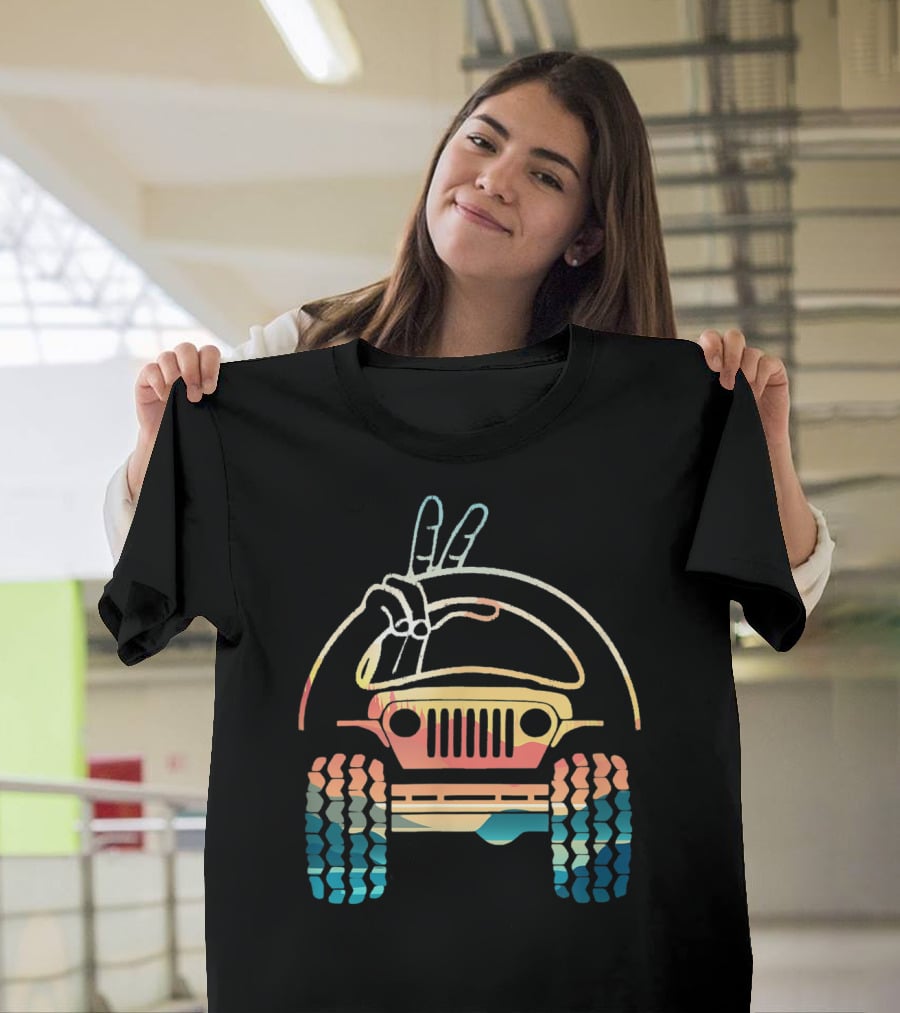 Jeep Lovers Peace Sign Wave Retro Jeep T-Shirt