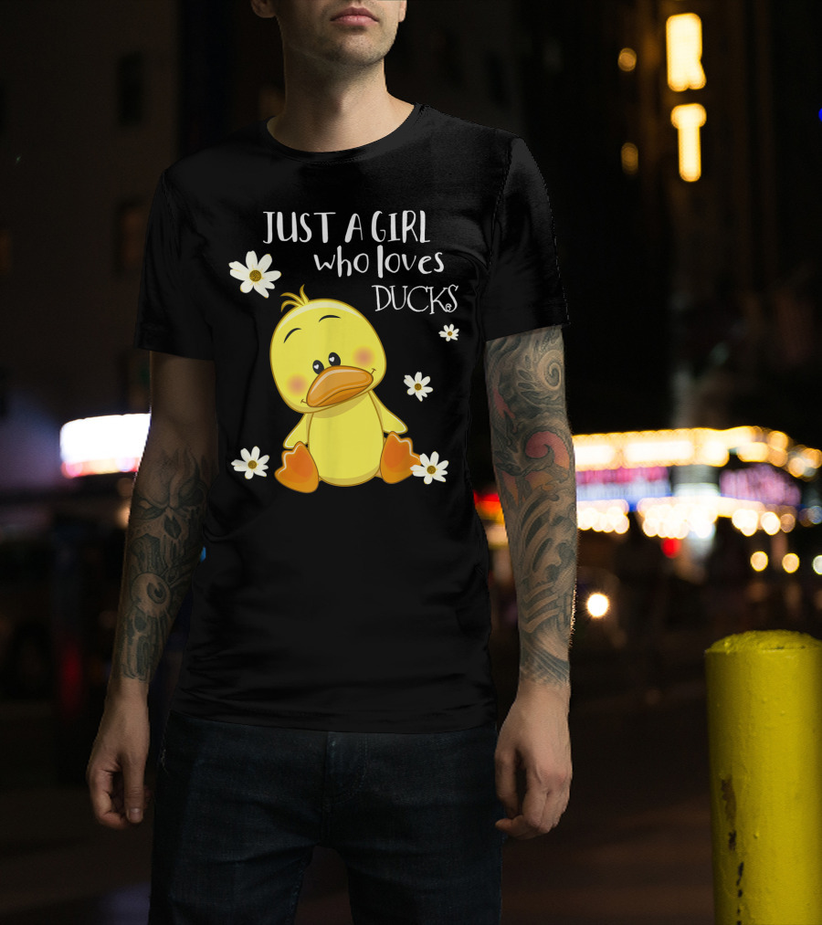 Just A Girl Who Loves Ducks Cute Duck Lover With Flowers T-Shirt
