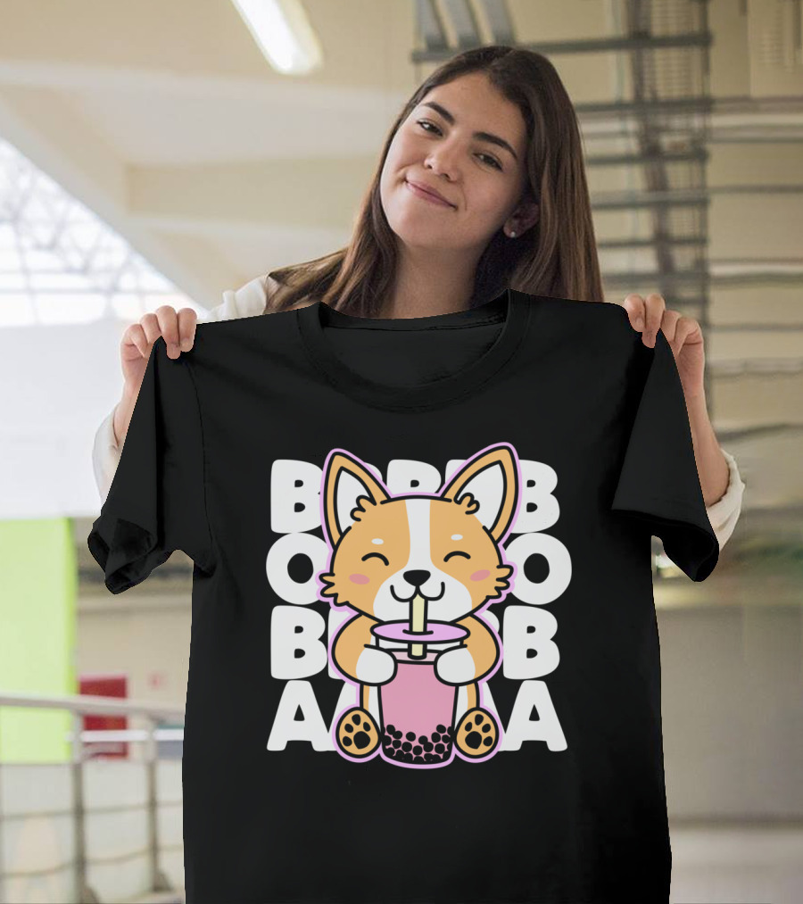 Kawaii Anime Corgi Boba Tea Cute Dog T-Shirt