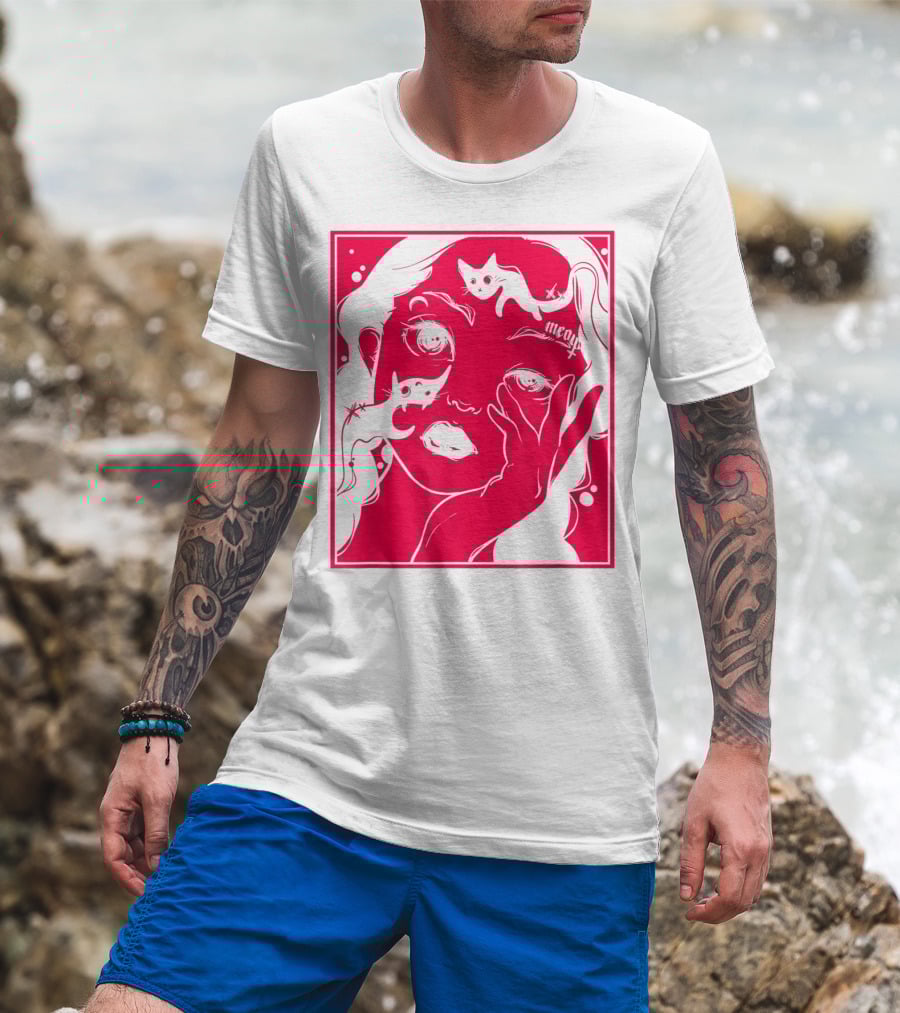 Kawaii Soft Grunge Egirl Aesthetic Harajuku Meow Black Cat Motif T-Shirt