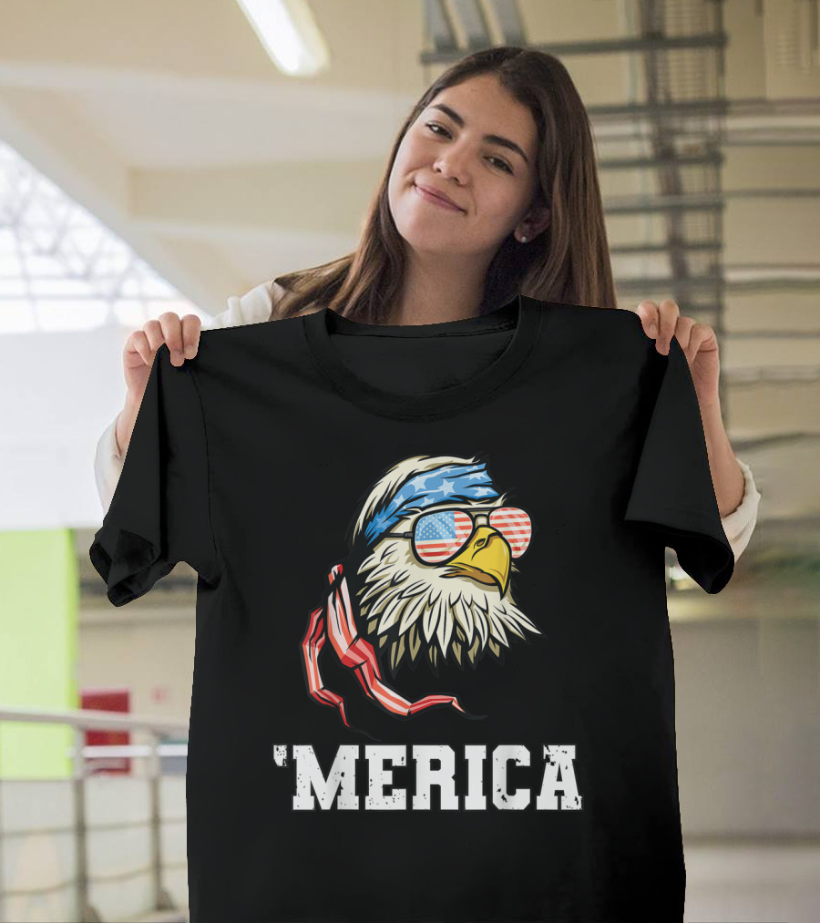 'Merica Bald Eagle USA Flag Bandana And Sunglasses T-Shirt