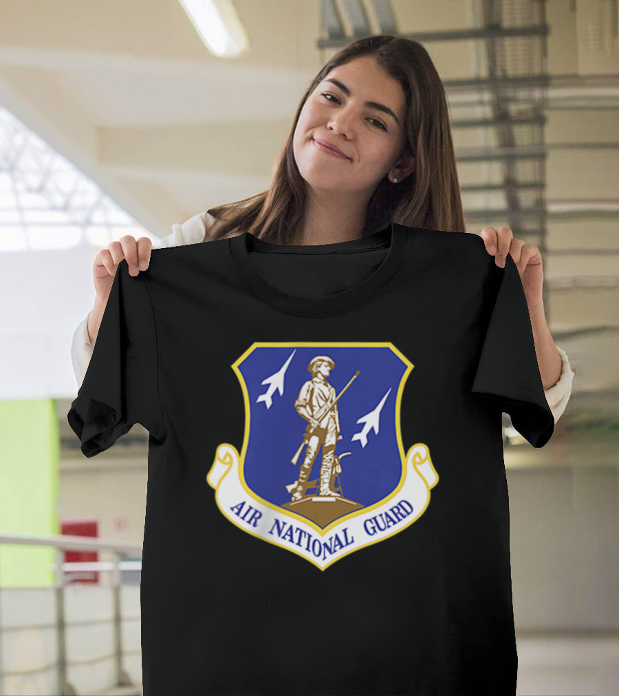 Air National Guard Military Veteran Morale PT Stat Shield Logo with Soldier and Jets T-Shirt