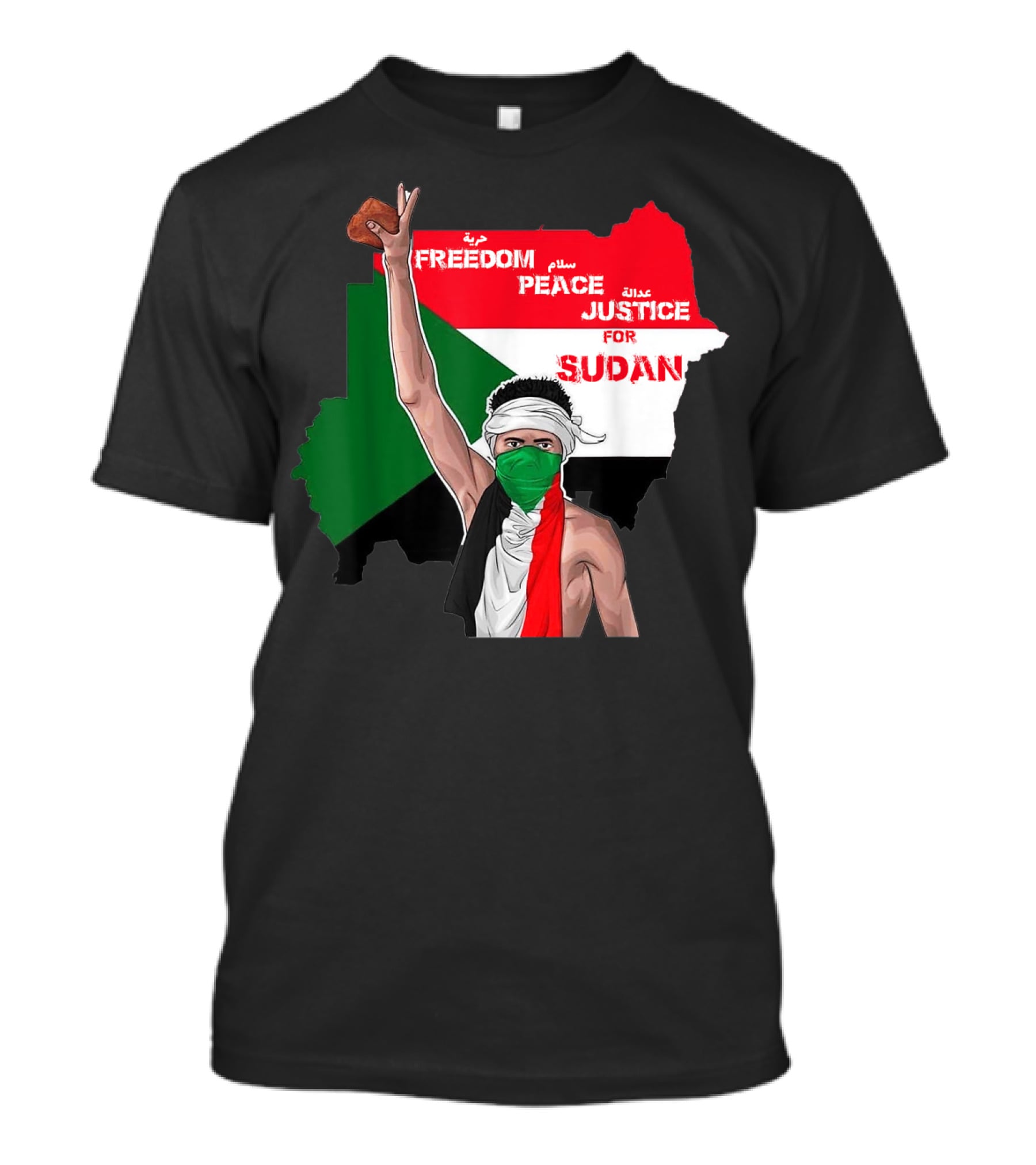 Freedom Peace Justice For Sudan Flag Arabic English Protester T-Shirt