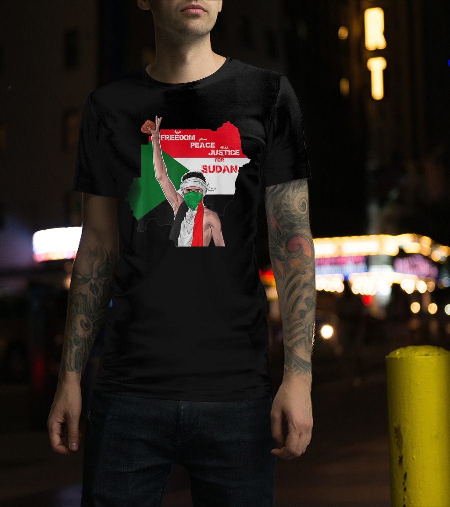Freedom Peace Justice For Sudan Flag Arabic English Protester T-Shirt
