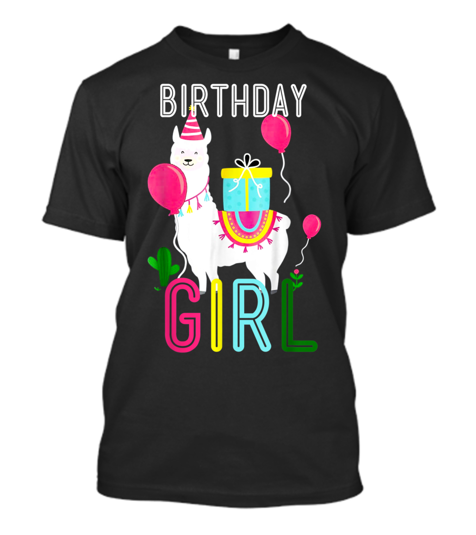 Birthday Girl Llama Cool Cute Alpaca With Balloons And Present T-Shirt