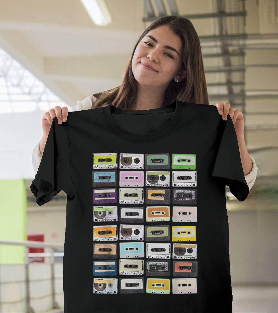 Colorful 1980s Cassette Tape Mixtapes Radio Music T-Shirt