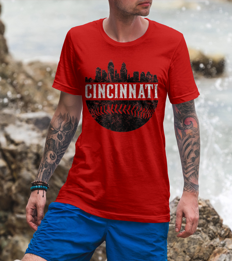 Cincinnati Ohio Skyline Baseball T-Shirt