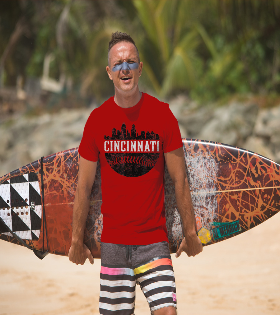 Cincinnati Ohio Skyline Baseball T-Shirt